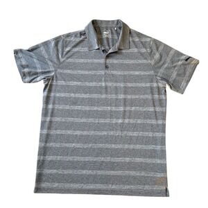 Puma‎ Men's L Gray Striped Golf Polo Shirt Short Sleeve athleisure coach drycell
